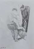 13. _Pulling the body of a shot Hero away. Sketch_ 2023, 29x21 cm, pencil on paper