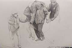 26. _Carrying a body of a shot Hero. Sketch_ 2023, 21x29 cm, pencil on paper