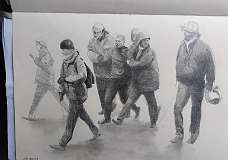 30. _Maidan fighters holding a Berkut Special Forces officer_ 2023, 21x29 cm, pencil on paper